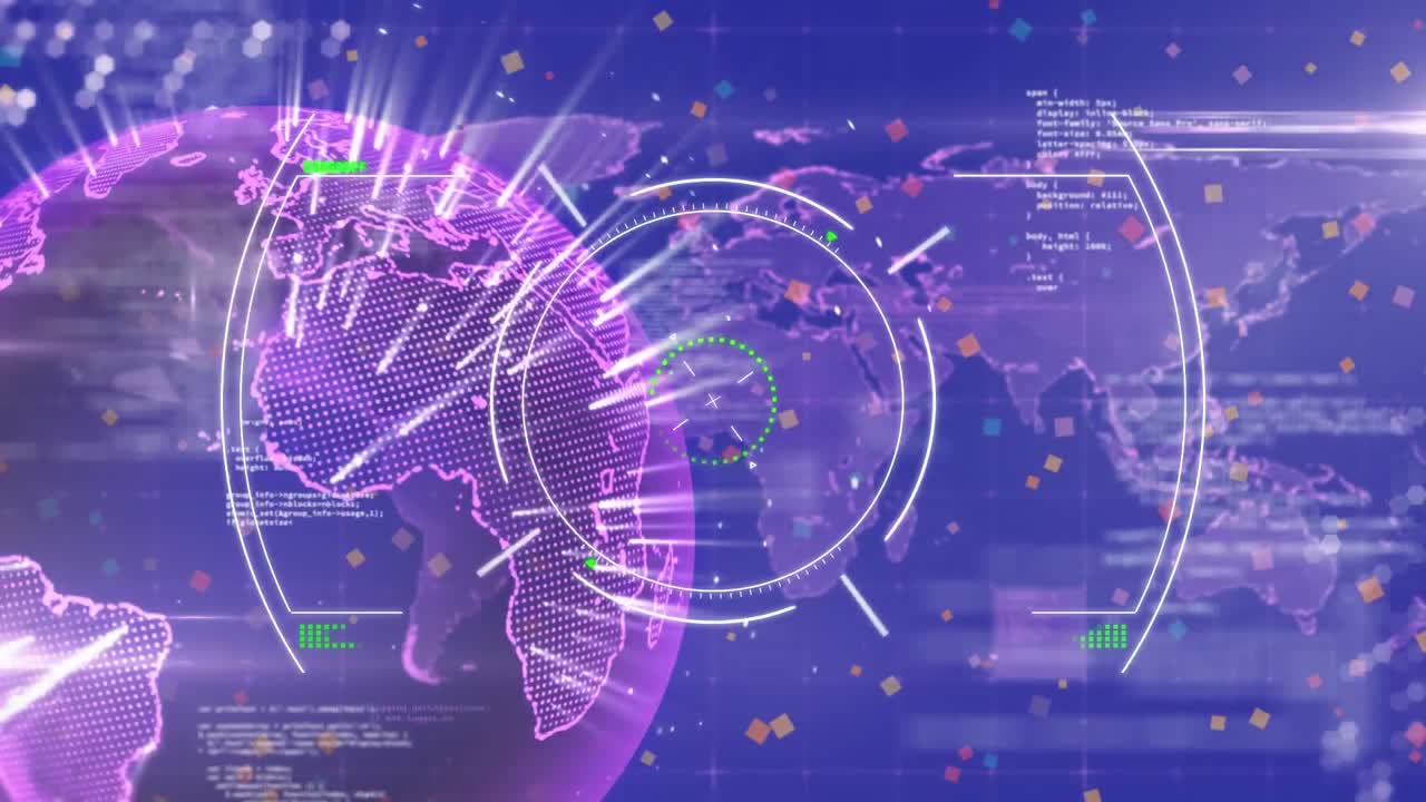 배경에서 회전하는 지구를 스캔하는 범위의 애니메이션