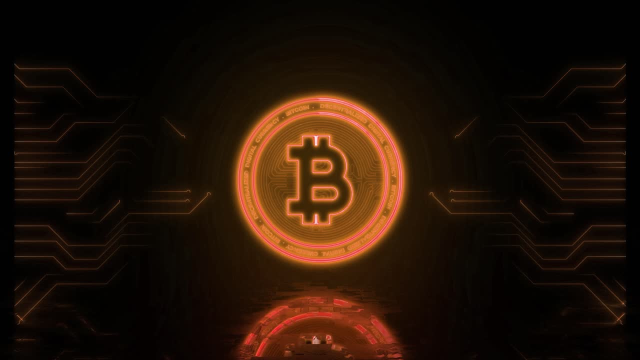 neón brillante símbolo de bitcoin criptomoneda