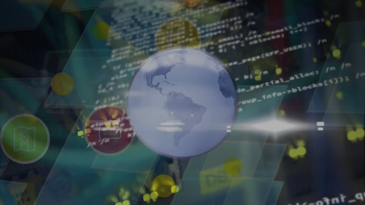 animación de la red de conexiones y procesamiento de datos sobre un fondo oscuro