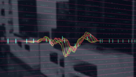 animación del procesamiento de datos en interiores de locales vacíos