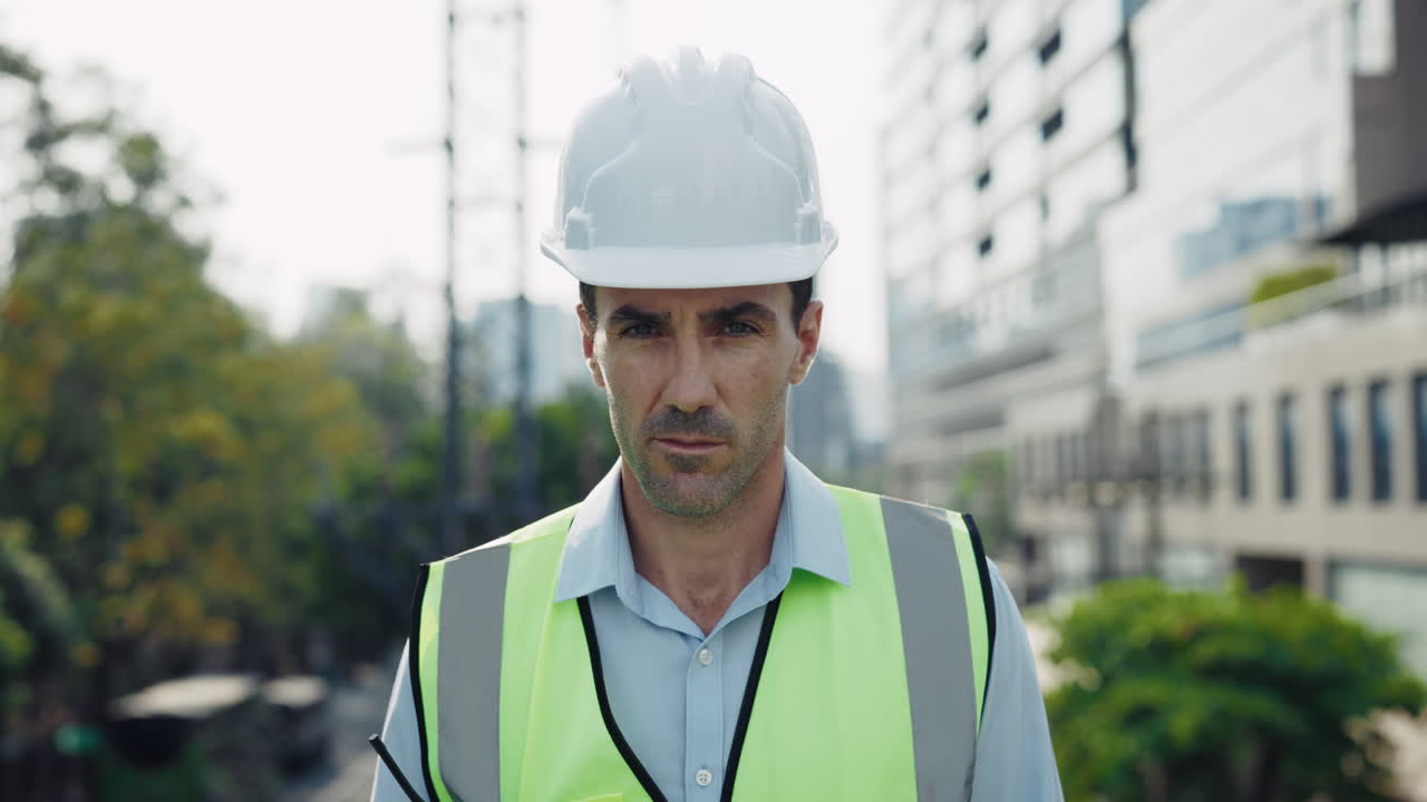 Portrait of a construction worker in a city