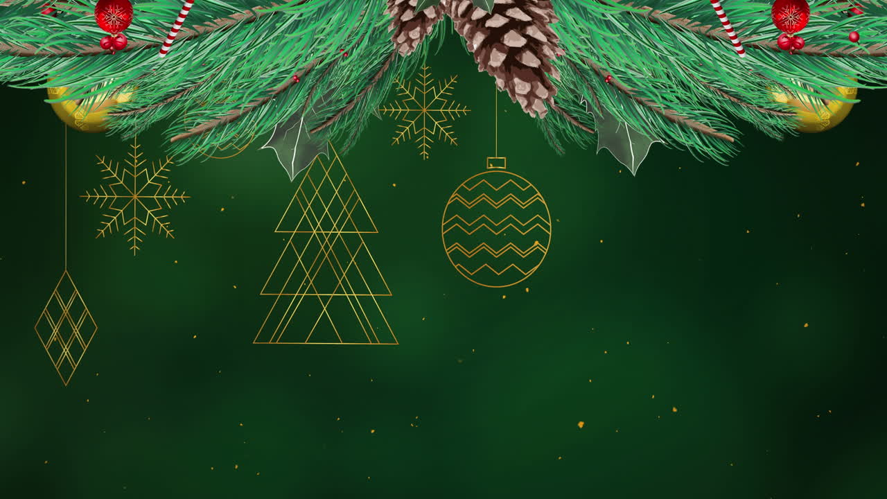 decoración de corona de navidad contra las decoraciones colgantes de navidad sobre fondo verde