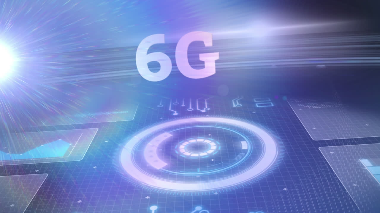 animación de texto 6g y escaneo de alcance en fondo negro