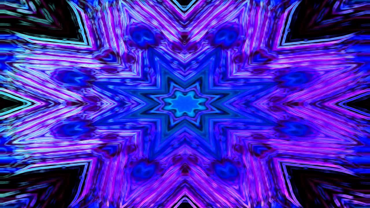 caleidoscopio colorido patrón fractal de neón azul fondo de movimiento