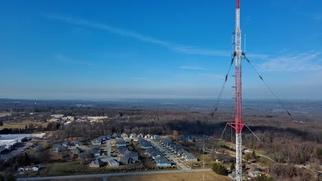 aerial view of a communication tower in a residential area