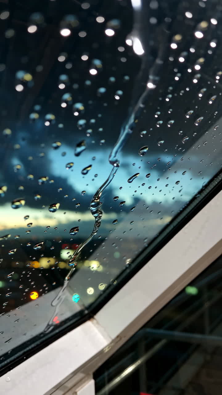 Rain on a Window with Blurry City Lights at Night