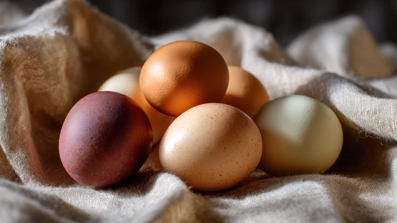 Colorful Eggs Nestled on Soft Fabric with a Tiny Chick Emerging from a Shell Capturing a Charming Easter Vibe and Celebrating New Life in Every Frame
