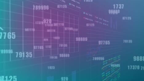 animation of changing numbers over multiple graphs and trading boards on abstract background