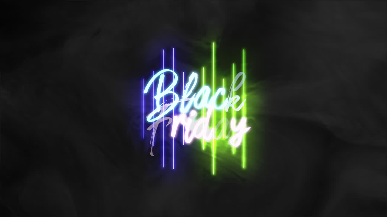 Black Friday with neon blue and green lines with smoke on black gradient