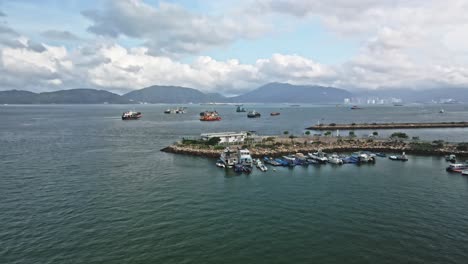 Coastal-typhoon-shelter-structure-in-Tuen-Mun,-Hong-Kong