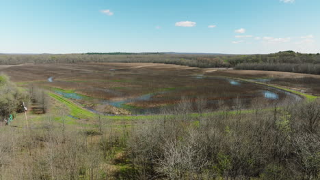 wetland at bell slough wildlife management area, arkansas, usa - aerial drone shot