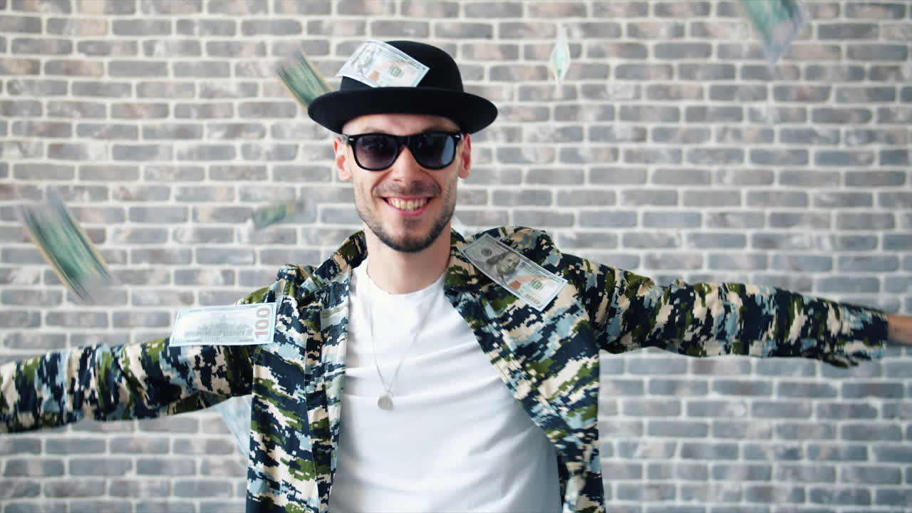 Man Celebrating with Money Rain