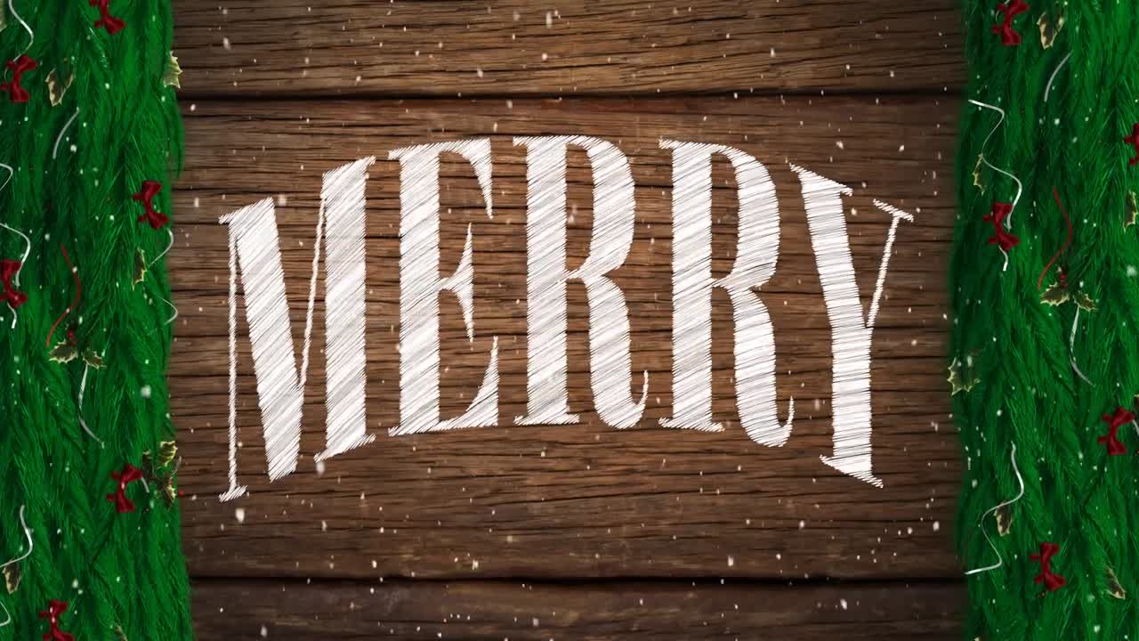 Animation of season's greetings text over snow falling and christmas tree branches