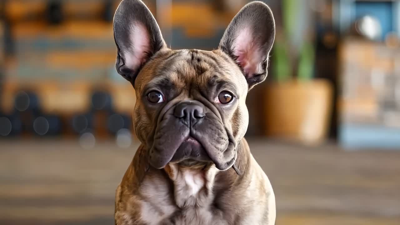 체육관 에서 요가 매트 에 앉아 있는 개