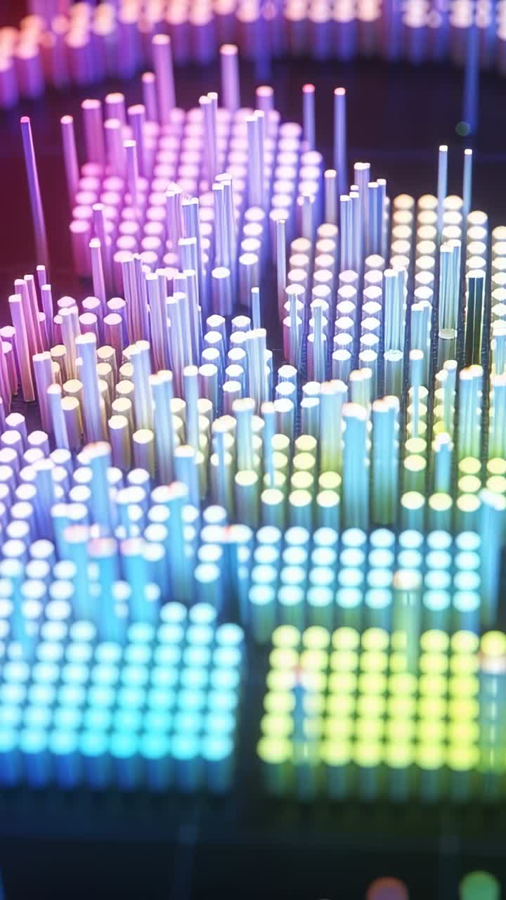 Vertical video: Color sweeping LED peg matrix forming pulsing terrain on studio rig, lit columns