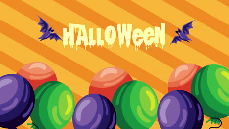 happy halloween lettering with balloons helium