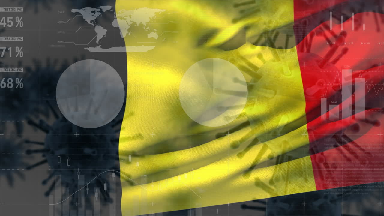 макрокоронавирус распространяется с бельгийским флагом на заднем плане