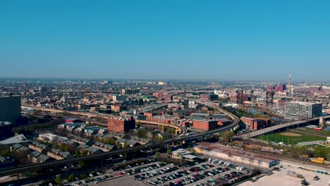 Eine-Luftaufnahme-Des-Verkehrssystems-Von-Chicago,-Die-Die-Südseite-Von-Chicago-Zeigt