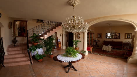 cozy traditional home interior of maltese people, pan right view