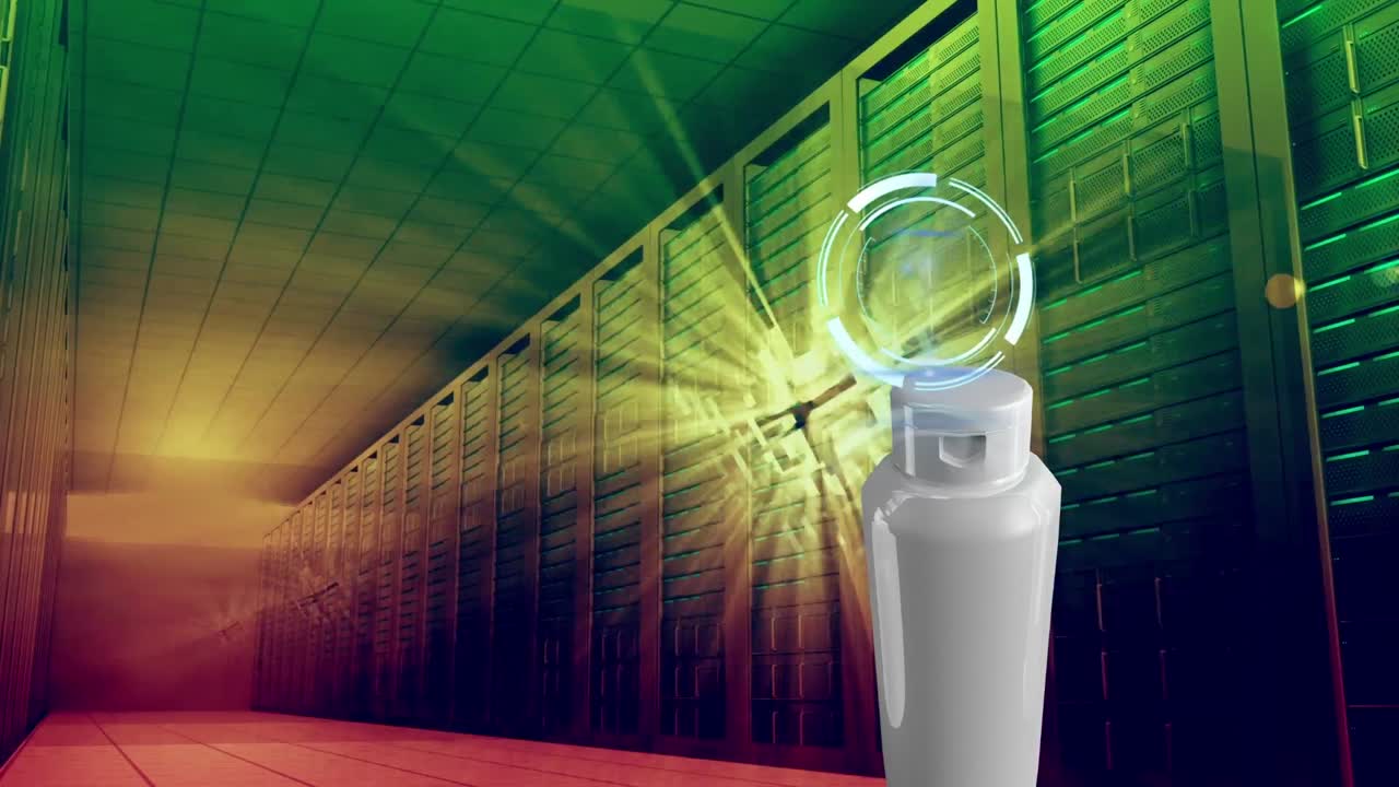 크림 컨테이너와 서버 방 위의 스 ⁇  스캐닝의 애니메이션