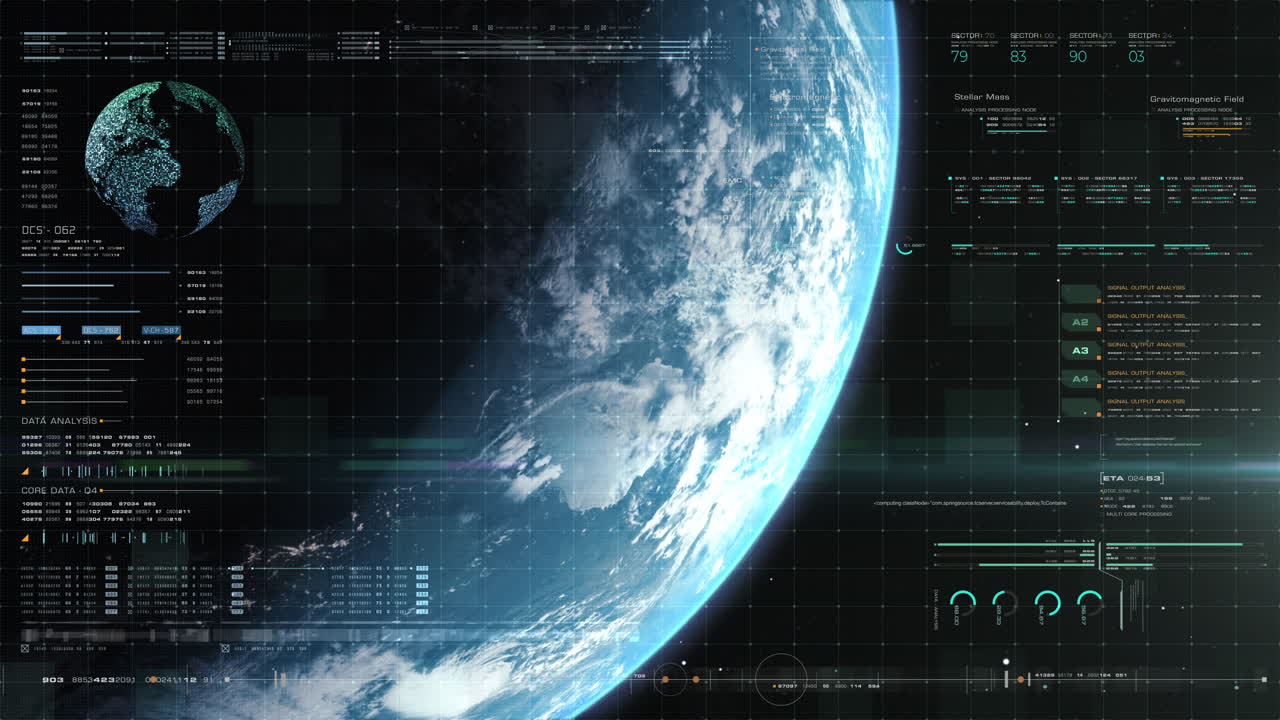 Futuristic motion graphic user interface head up display screen with Holographic Earth and digital data telemetry information display for digital background computer desktop display screen