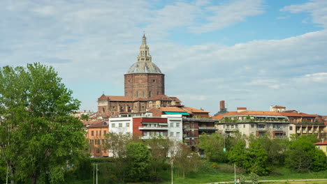 Duomo-di-Pavia-in-Pavia-at-sunny-and-clouds-day,-Lombardy,Italy