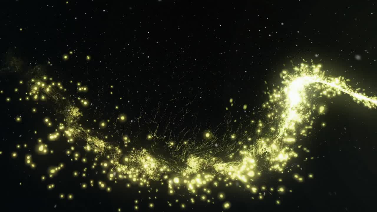 입자를 하는 동안 모든 방향으로 날아가는 노란색 빛