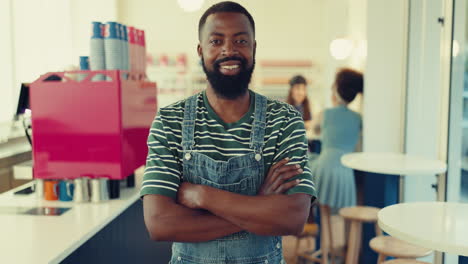 Happy,-crossed-arms-and-face-of-black-man