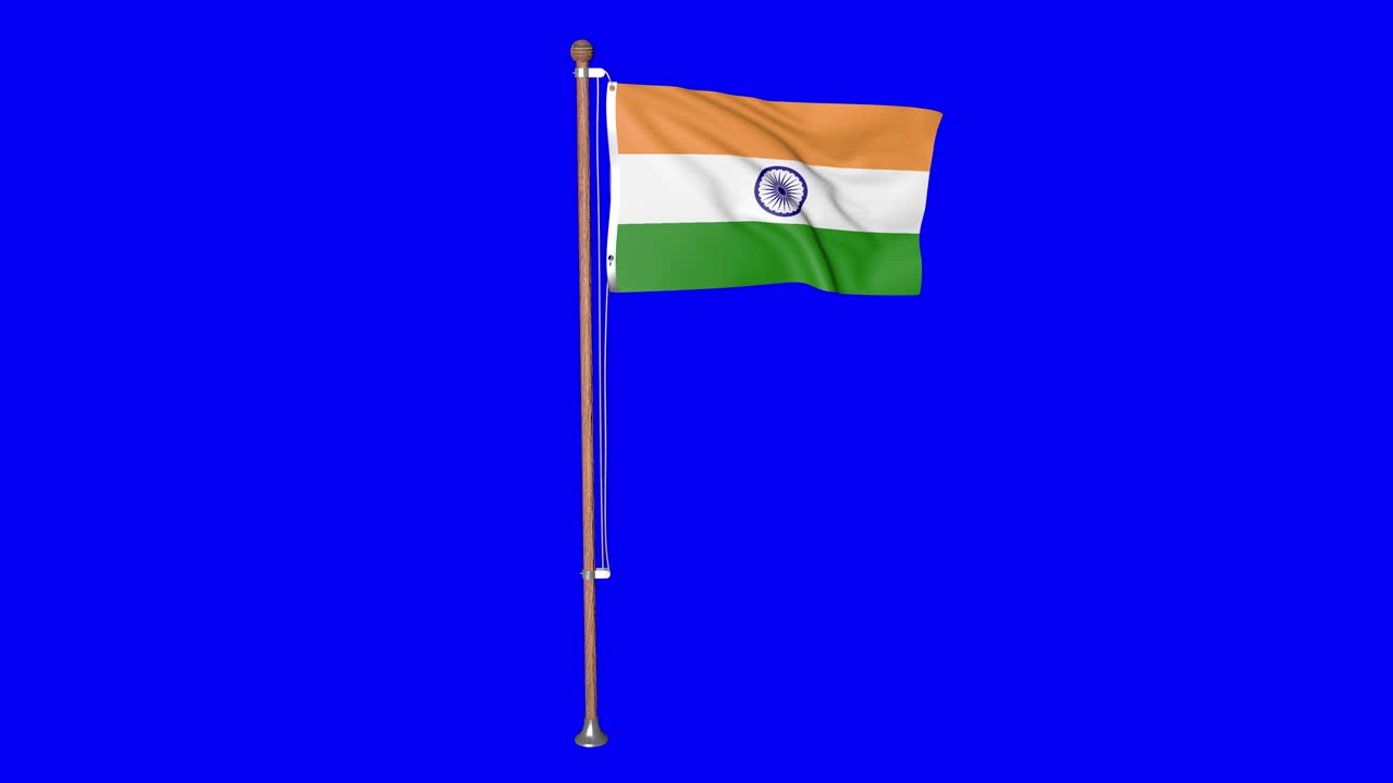 Green screen hiper realistic loop flag of India with flagpole waving in ...