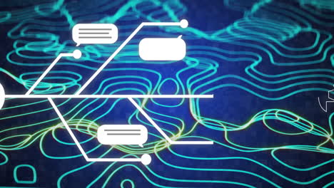 animación de un procesamiento de datos sobre una placa de circuitos con senderos de transferencia