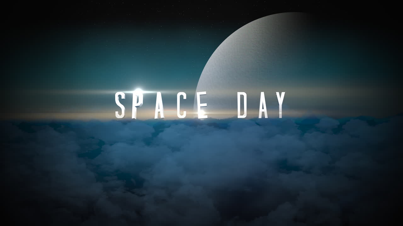 Space Day with big planet and dark cloud in galaxy