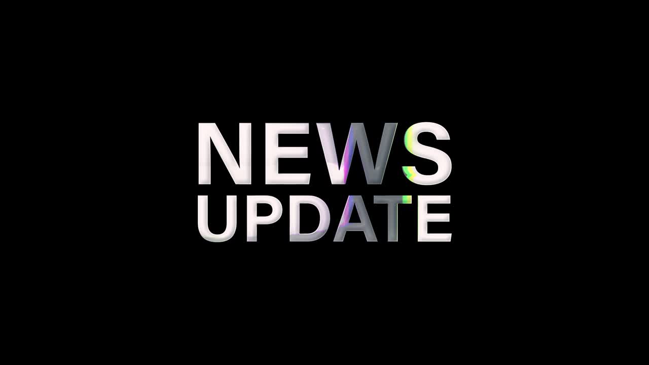 4K 3D NEWS UPDATE silver word title with loop glitch effect text isolated using QuickTime Alpha Channel ProRes 4444 with shine light loop. News Update glitch text looping effect element concept.