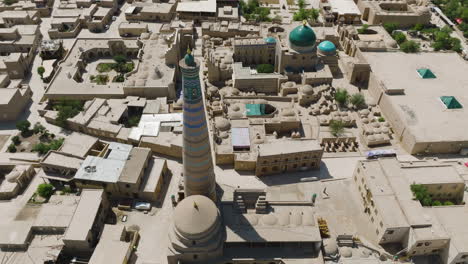 Aerial-View-Of-The-Ancient-City-Of-Khiva-In-Uzbekistan---drone-shot