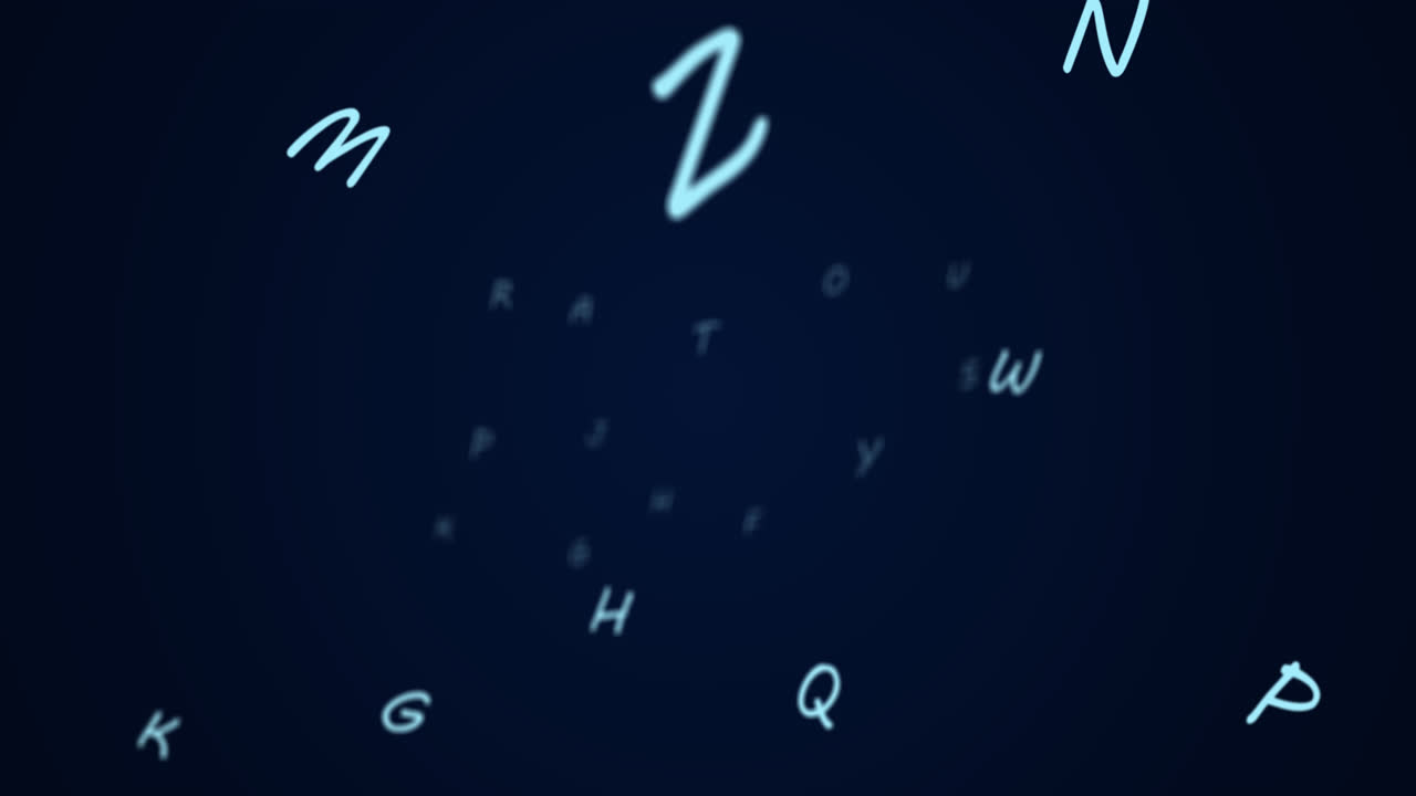 letras aleatorias en el alfabeto flotando hacia adelante en un vasto espacio vacío
