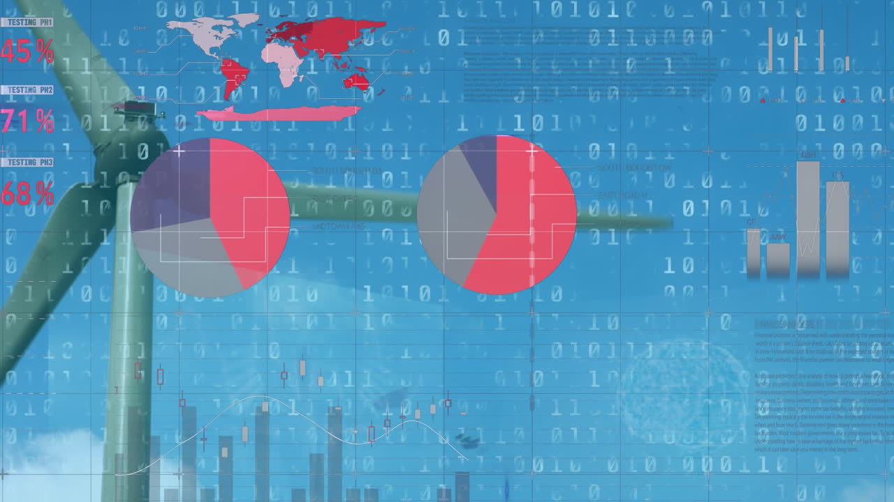 풍력 터빈에서 데이터 처리의 애니메이션