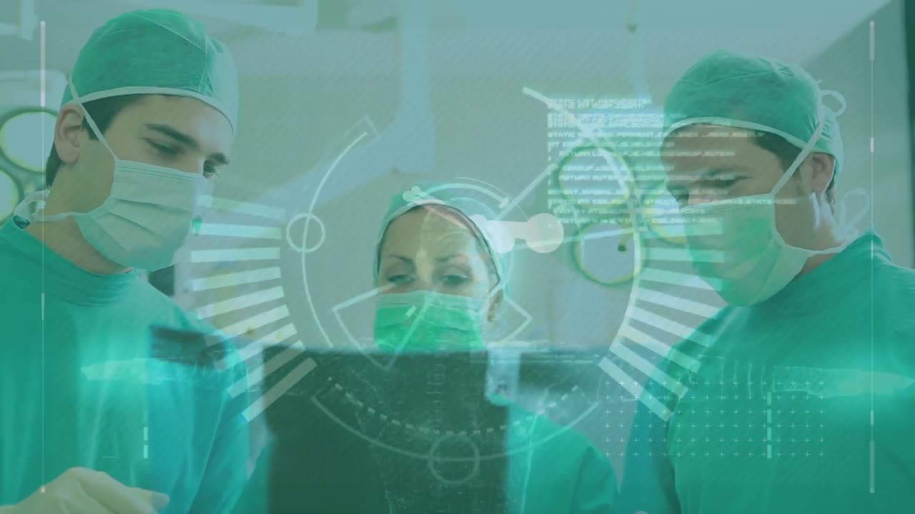 수술 중 백인 남성과 여성 외과 의사에 대한 다양한 데이터의 애니메이션