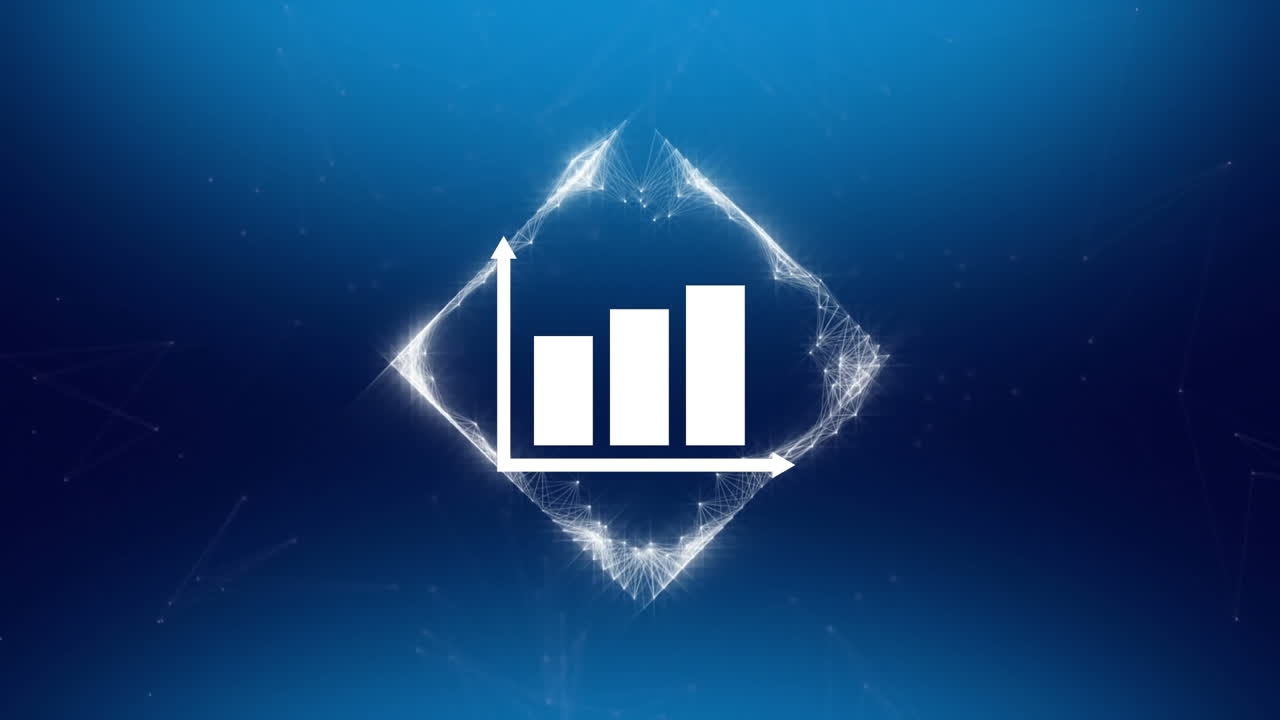 Animation of graph icon over square network of connections on blue background