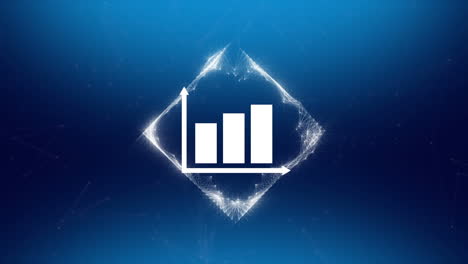 animación del icono del gráfico sobre una red cuadrada de conexiones sobre fondo azul