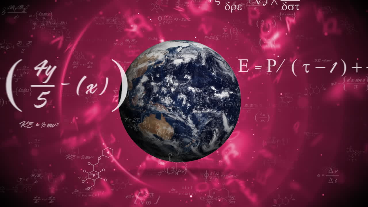 분홍색 배경에 전 세계에 대한 데이터 처리의 애니메이션