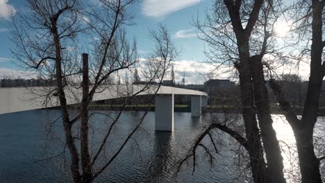 view of a modern pedestrian bridge holka or stvanicka lavka in prague in winter