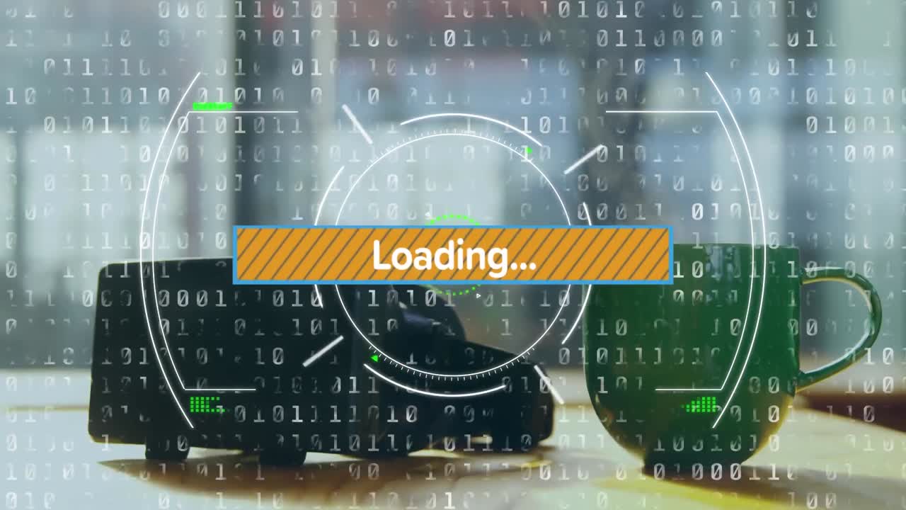 animación del escaneo de alcance y codificación binaria, procesamiento de datos a través de auriculares vr