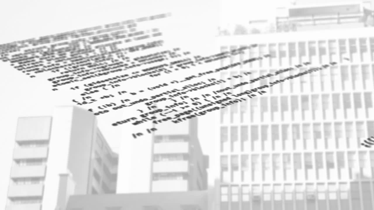 도시 풍경 위의 데이터 처리 애니메이션