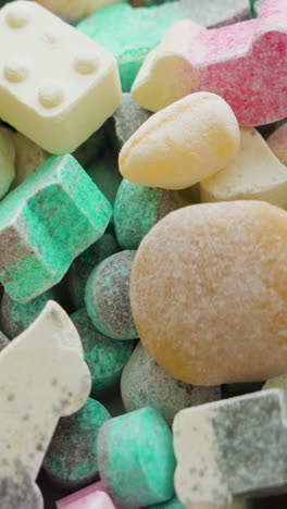 pile of various colorful sweets. close up
