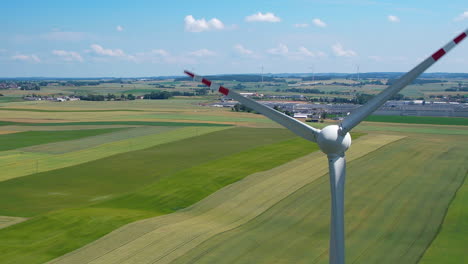 close-up of rotating wind turbine blades