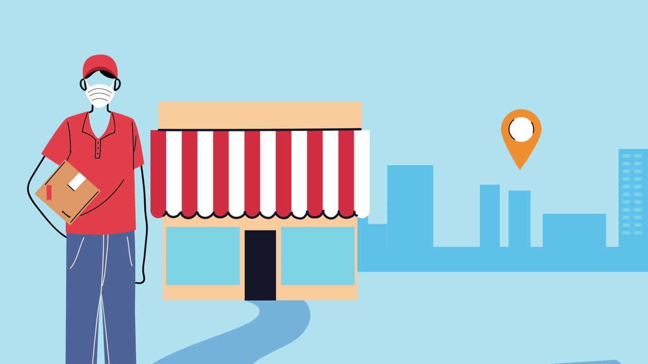 mensajero con servicio de entrega de cajas animación