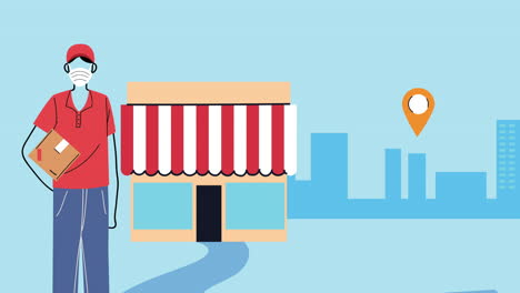 mensajero con servicio de entrega de cajas animación