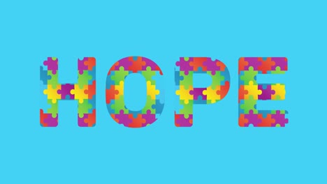 Jigsaw forming a Hope text against blue background
