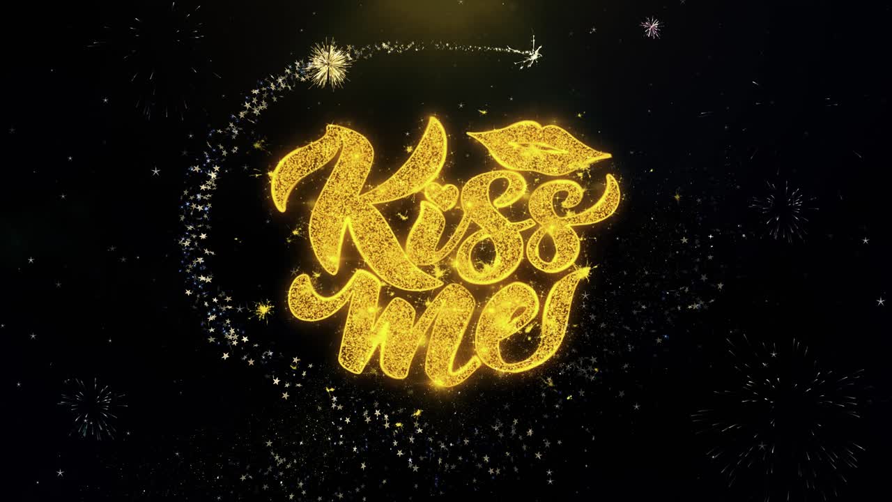 Kiss Me - Golden Fireworks Text Graphic
