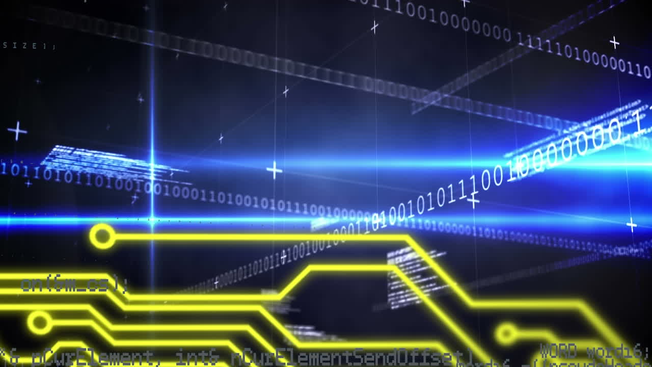 animación de las conexiones del microprocesador y los rastros de luz azul contra un fondo azul