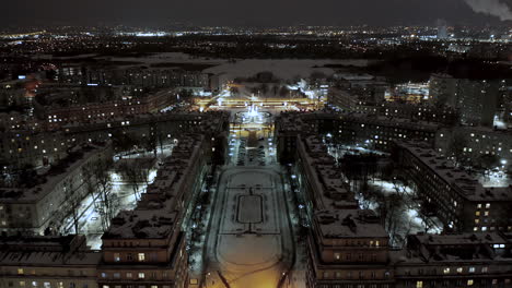 aerial view of nowa huta at night during christmas time, krakow, poland